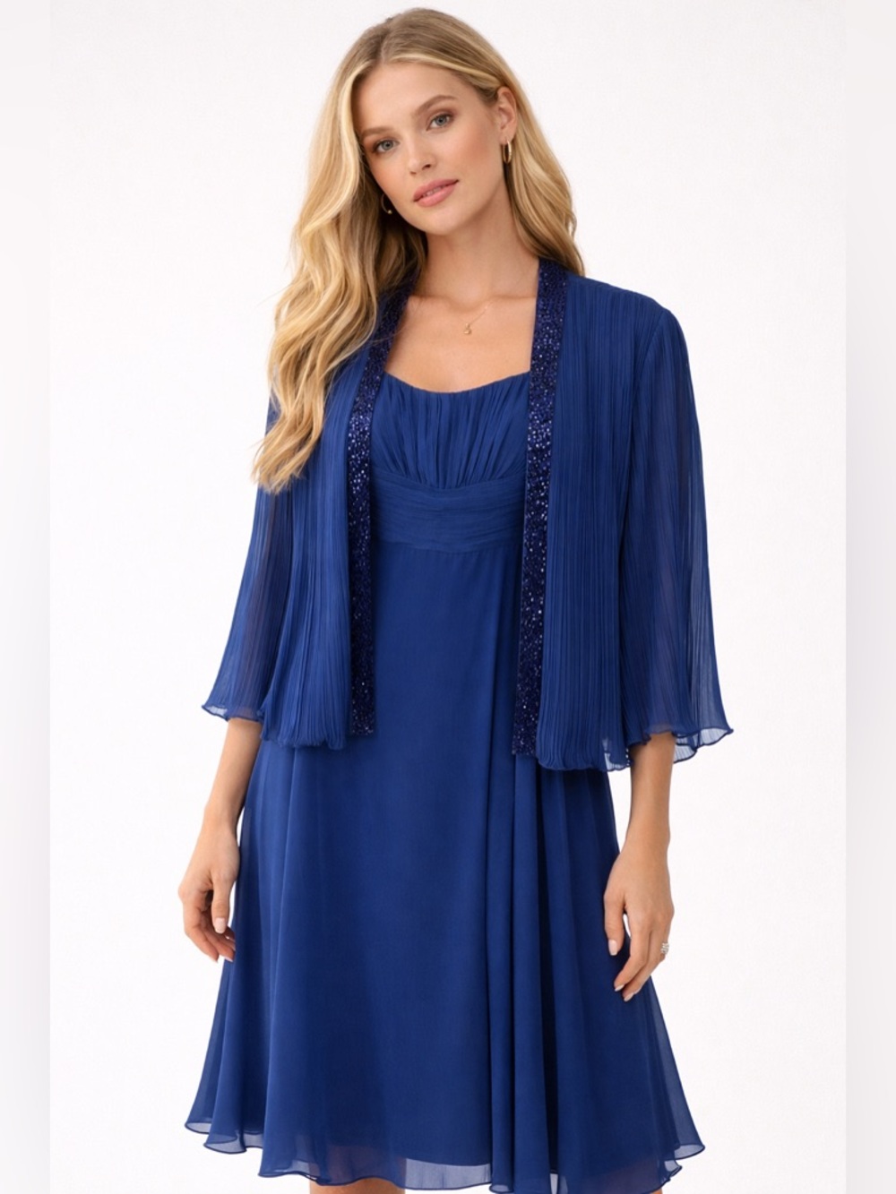Vintage Patra 2 Piece Blue Beaded Jacket Dress Set Size 18W